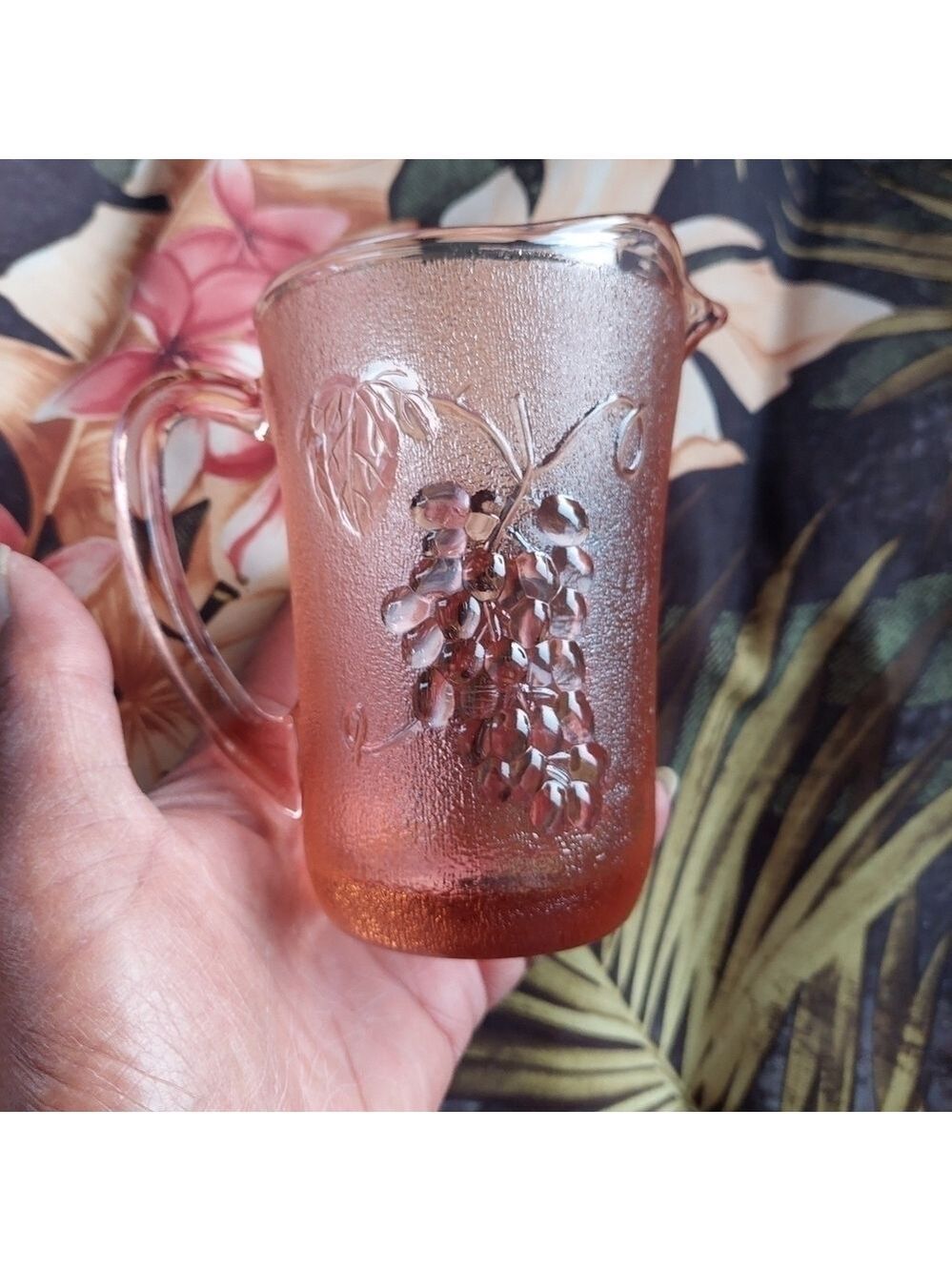 Vintage 60s KIG Indonesia Pink Depression-style Pressed Glass Creamer/Pitcher